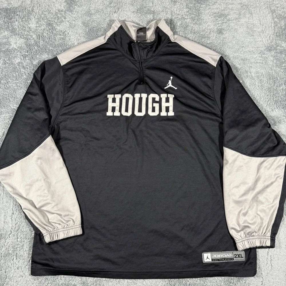 Vintage Jordan HOUGH 2XL Mens Quarter Zip Pullover Shirt Black Gray Athletic‎